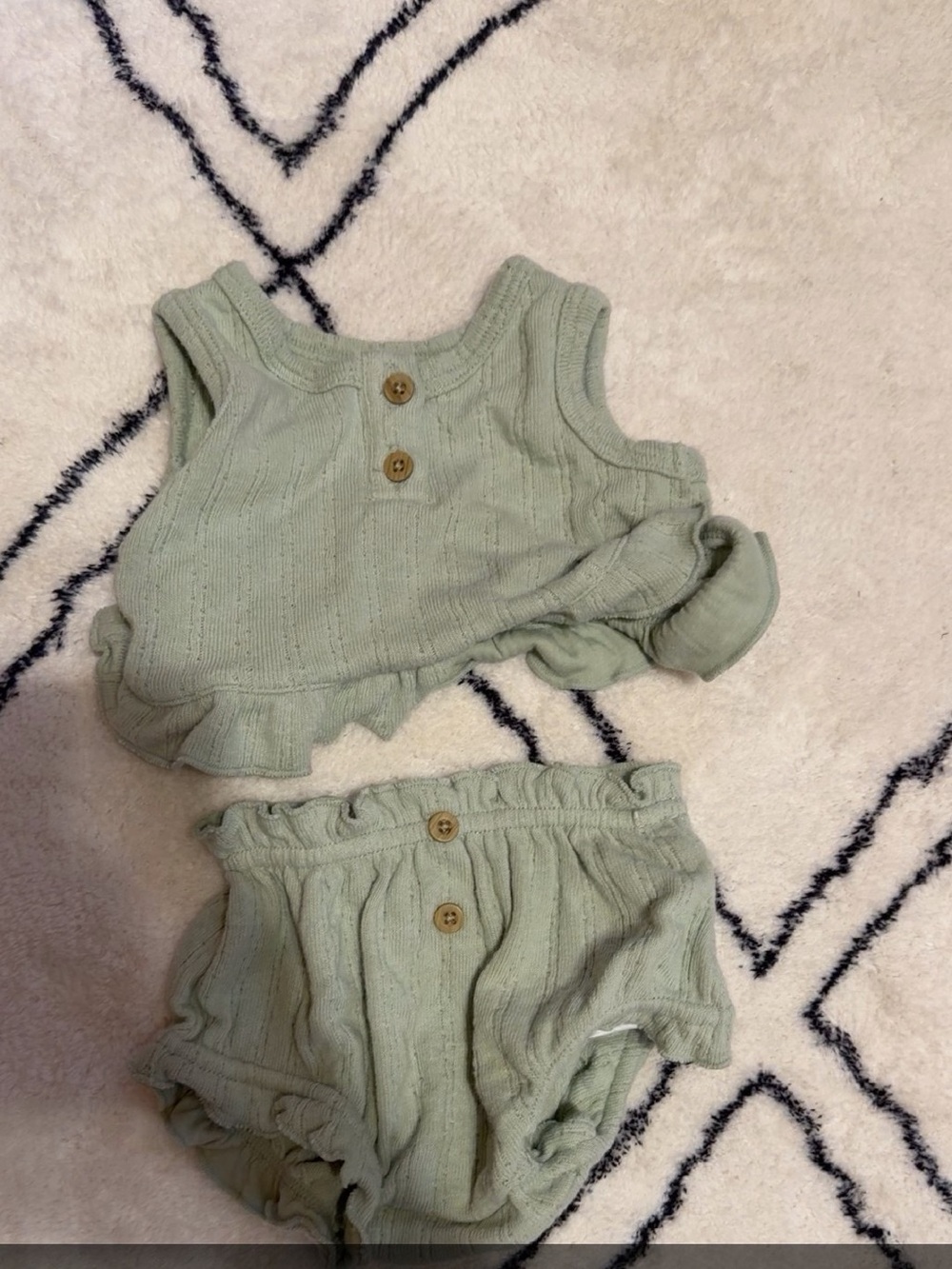 Unbranded Sage Green Ruffled Baby Two-Piece Set